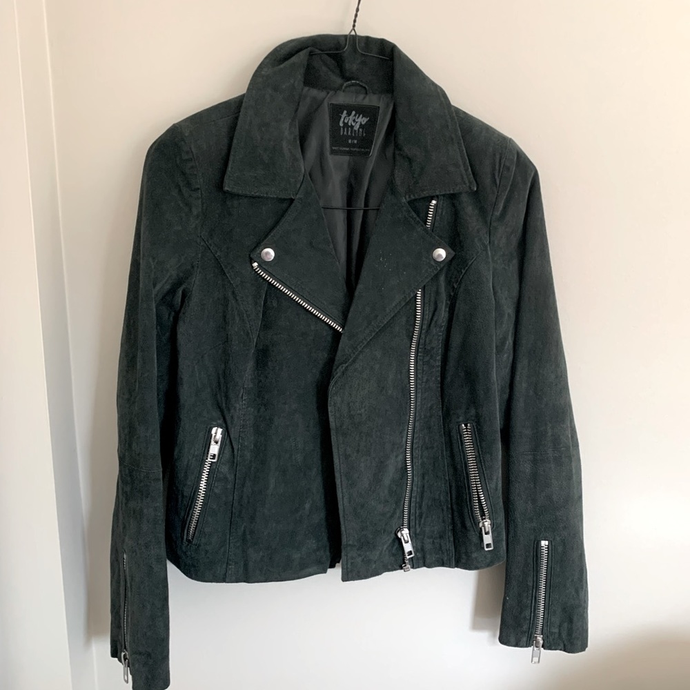 Tokyo Darling Green Leather Moto Jacket